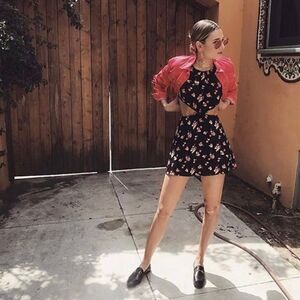 For Love and Lemons Cherry Mini Black Dress Cut Out Sze XS